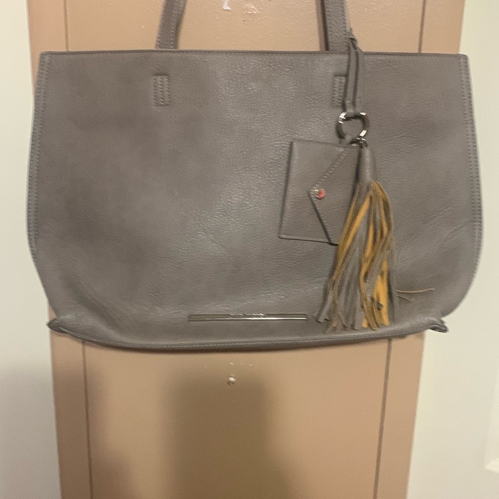 Steve Madden Gray Leather Tote with Tassel Charm